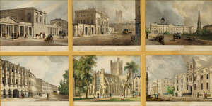
	
		After R Woodroffe, British, mid 19th century- Pump Room and Baths; The Guildhall and...