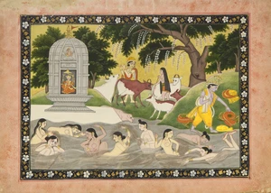 Krishna steals the garments of the gopis swimming in the Yamuna river, Punjab Hills,...