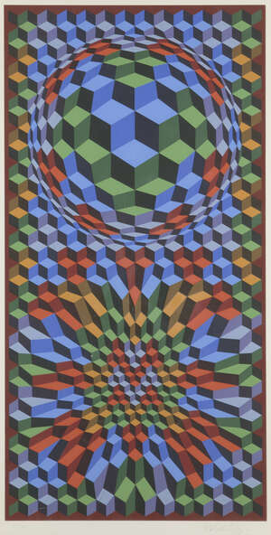 
	
		Victor Vasarely, 
		Hungarian/French 1906-1997-
		 
		Bounce, 1977;
		 
		screenprint in...