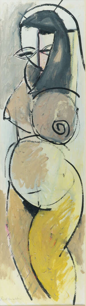 Rod Walker NSA, 
		British b.1949- 
		 
		Female nude; 
		 
		acrylic on paper, signed in pencil, 55.7x16.3cm (ARR) 
		 
		Provenance: with Tony Sand
