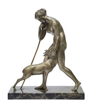 
	
		Maurice Guiraud-Rivière (1881-1947), an Art Deco silvered-bronze group on a marble...
