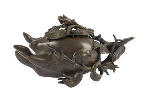 
	
		A Chinese bronze finger citron censer and cover, Ming dynasty, 17th century, with leafy...