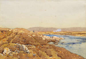 
	
		George Houston RSA RWA, 
		Scottish 1869-1947- 
		 
		In the Galloway Hills; 
		 
		