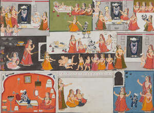 
	
		Two paintings from two series on the worship of Sri Nathji, Rajasthan, circa 1790, opaque...