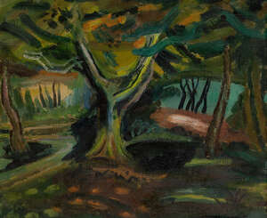 
	
		Cathleen Sabine Mann ROI RP SWA, 
		British 1896-1959 - 
		Tree in a wooded clearing;...