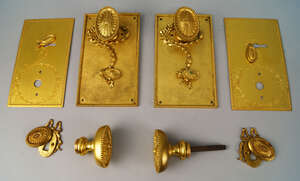 
	
		A set of French taste gilt metal door furniture, 20th century, originally for a Royal...