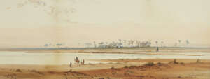 
	
		Augustus Osborne Lamplough ARA RWS, 
		British 1877-1930- 
		 
		The Pyramids of Giza;...