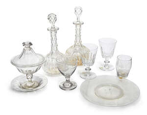 
	
		A Victorian glass sweetmeat dish and cover, together with a stand, 21.5cm high, together...