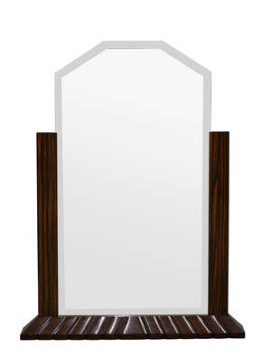 
	
		French Art Deco, a Macassar free-standing console mirror with three quarter frame
		