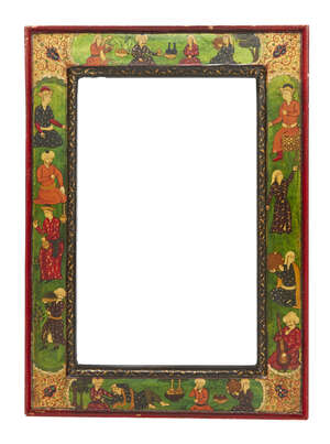 
	
		A lacquer papier mache frame, Iran, early 20th century, decorated in polychrome with...