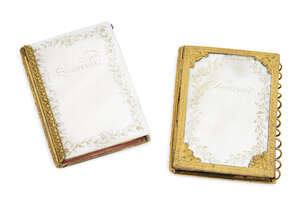 
	
		A French mother-of-pearl and gilt-metal mounted note book folder, 19th century, engraved...