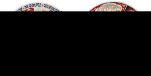 
	
		A near pair of large Japanese porcelain imari chargers, late 19th century, each painted...