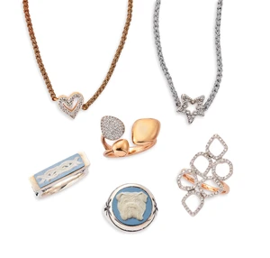 A small group of jewellery, comprising: two Wedgwood Stephen Webster sterling silver jasperware rings, Birmingham hallmarks, 2003 and 2004, ring size J and M¾