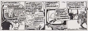 
	
		Steve Bell, 
		British b.1951 -  
		 
		'I don't believe this!!', 1986; 
		 
		ink,...