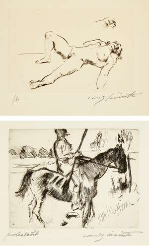 
	
		Lovis Corinth, 
		German 1858-1925- 
		 
		Liegender weiblicher Akt II, 1912; 
		 
		