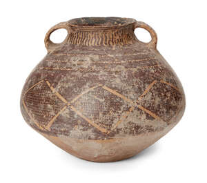 
	
		A Chinese pottery jar, Neolithic period, Majiayao culture, the top half reverse-slip...
