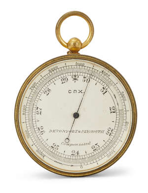 
	
		A brass cased compensated aneroid pocket barometer with compass verso, by Cox, Davenport...