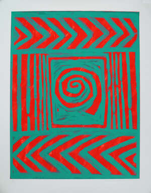 Kate Whiteford OBE, 
		Scottish b.1952- 
		 
		Double Chevron and Spiral, 1989;
		 
		screenprint in colors on wove, signed, dated and numbered 195/250 