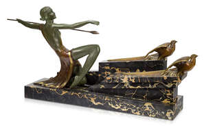 
	
		G. Daverny, an Art Deco cold-painted bronze group
		Diana with Birds, stamped 'Bronze...