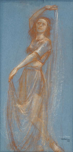 
	
		Ernest Borough Johnson RI ROI RBC PS RP, British 1866-1949- The Dancer; red and white...
