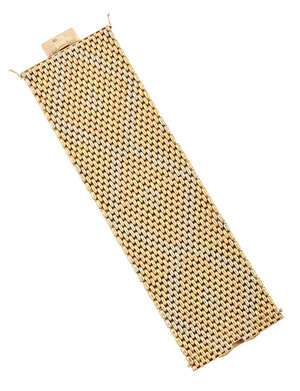 
	
		A 1940s Italian, gold flexible bracelet, the broad bracelet  of three colour gold...