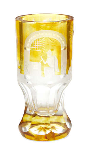 
	
		A Victorian Masonic Bohemian glass beaker, c. 1870, of cylindrical waisted form, the...