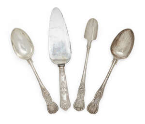 
	
		A Victorian silver stilton scoop, London, c.1840, Charles Lias, with King's pattern...