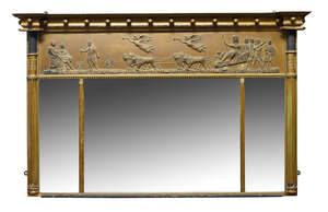 
	
		A Regency style giltwood triple plate overmantle mirror, early 20th Century, the cornice...