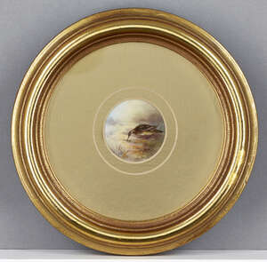
	
		James Stinton, British, 1870-1961,  a bird in a landscape, signed Jas. Stinton, a...