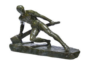 
	
		Pierre Le Faguays (1892-1962), an Art Deco dark green patinated bronze
		'The Lock',...