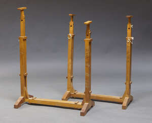 
	
		A pair of mahogany embroidery stands, mid-late 20th century, with adjustable height and...