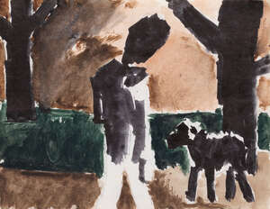 
	
		Josef Herman OBE RA, 
		Polish/British 1911-2000- 
		 
		Figure with dog; 
		 
		