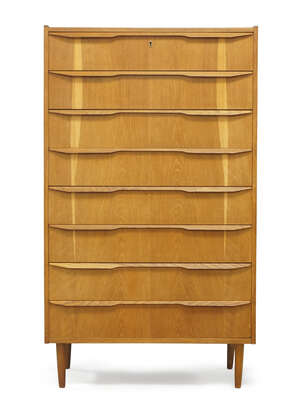 
	
		Designer Unknown, 
		 
		Danish tall chest of drawers, circa 1960, 
		Oak, 
		137cm...