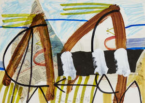 Tony Shiels, 
British b.1938 - 
 
Straw Girls, 2006; 
 
gouache and collage on paper, signed and...