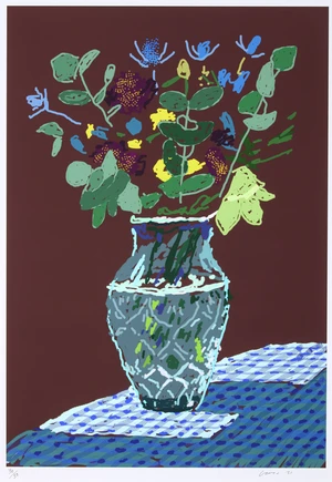 David Hockney OM CH RA,&nbsp;British b.1937-&nbsp;Flowers On The Table Edge, 25th March 2021;&nbsp;iPad painting...