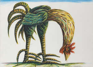 
	
		Edward Summerton RSA, 
		Scottish b.1962- 
		 
		Cockerel; 
		 
		oil pastel, signed...