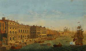 
	
		Thomas Bowles II, British c.1695-1767- A View of the Custom House, with part of the...