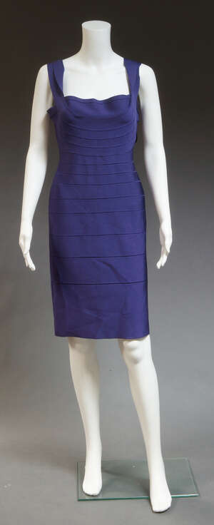 
	
		A large collection of vintage fashion, to include a Herve Leger purple tube dress, size...