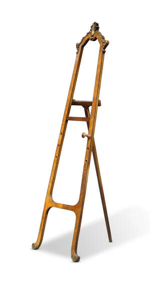 
	
		A Louis XV style kingwood and ormolu mounted easel, late 19th century, the ormolu crest...