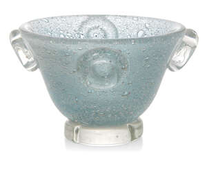 Willem De Moor for Flygsfors vase,
Art glass footed bowl, 1940,
Clear glass with...