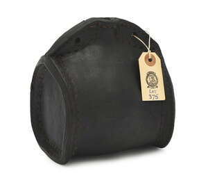 
	
		An English leather bottle, 18th century,  14cm wide 
		Provenance: Purchased at...