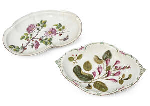 
	
		A Chelsea Hans Sloane pattern lozenge shaped porcelain dish, c.1750's, decorated with a...