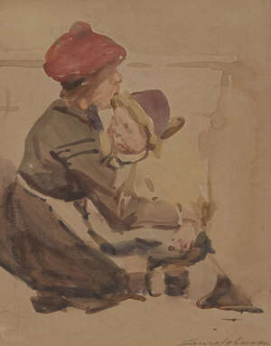 
	
		Dame Laura Knight DBE RA RWS, 
		British 1877-1970- 
		Mother and child; 
		watercolour...