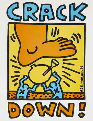 
	
		Keith Haring,
		American 1958-1990-
		 
		Crack Down!, 1986;
		 
		offset lithographic...