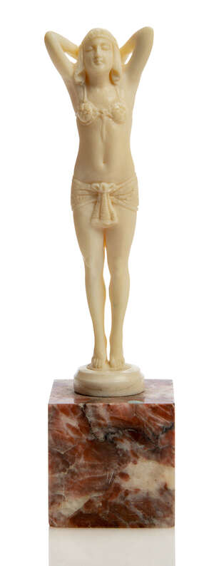 
	
		Dominique Alonzo (act. 1910-30), a carved ivory figure   
		c.1920, signed on the ivory...