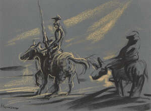 
	
		Peter Howson OBE, 
		Scottish b.1958 - 
		 
		Study for Don Quixote and Sancho Panza,...