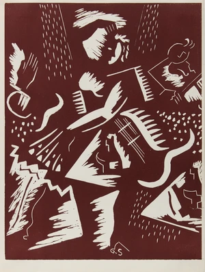 Gino Severini,&nbsp;Italian 1883-1966,&nbsp;Gravure Futuriste, 1939;&nbsp;linocut printed in brown on wove,&nbsp;