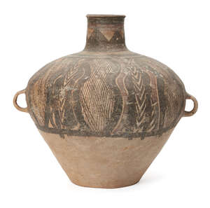 
	
		A large Chinese pottery jar, guan, Neolithic period, Yangshao culture, 3000-2500 BCE, 
