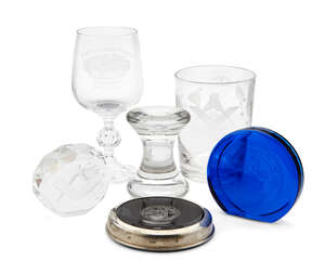 
	
		A collection of Masonic interest glassware items, 20th century, comprising: a silver...