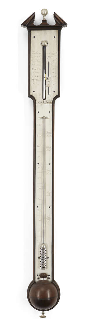 
	
		A George III mahogany bayonet tube stick barometer, by Watkins & Smith, c.1765, with...